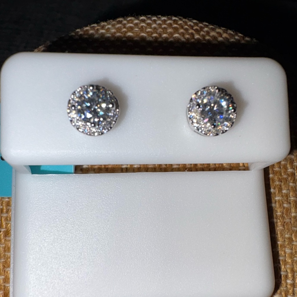 Solid Sterling Silver .59 Carat VVSD Moissanite Halo Earrings